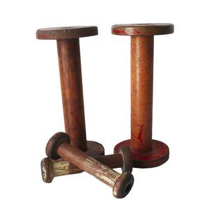 4 Vintage Wooden Industrial Spools For Decor Or Crafting Rustic